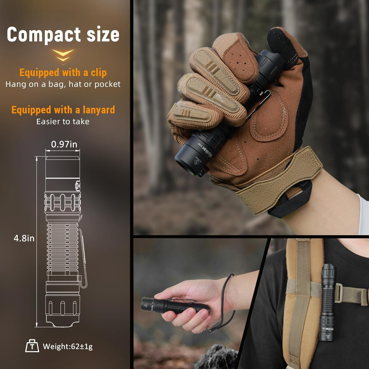 Wurkkos TD02 Led Tactical Flashlight, Super Bright Pocket Flashlights Rechargeab