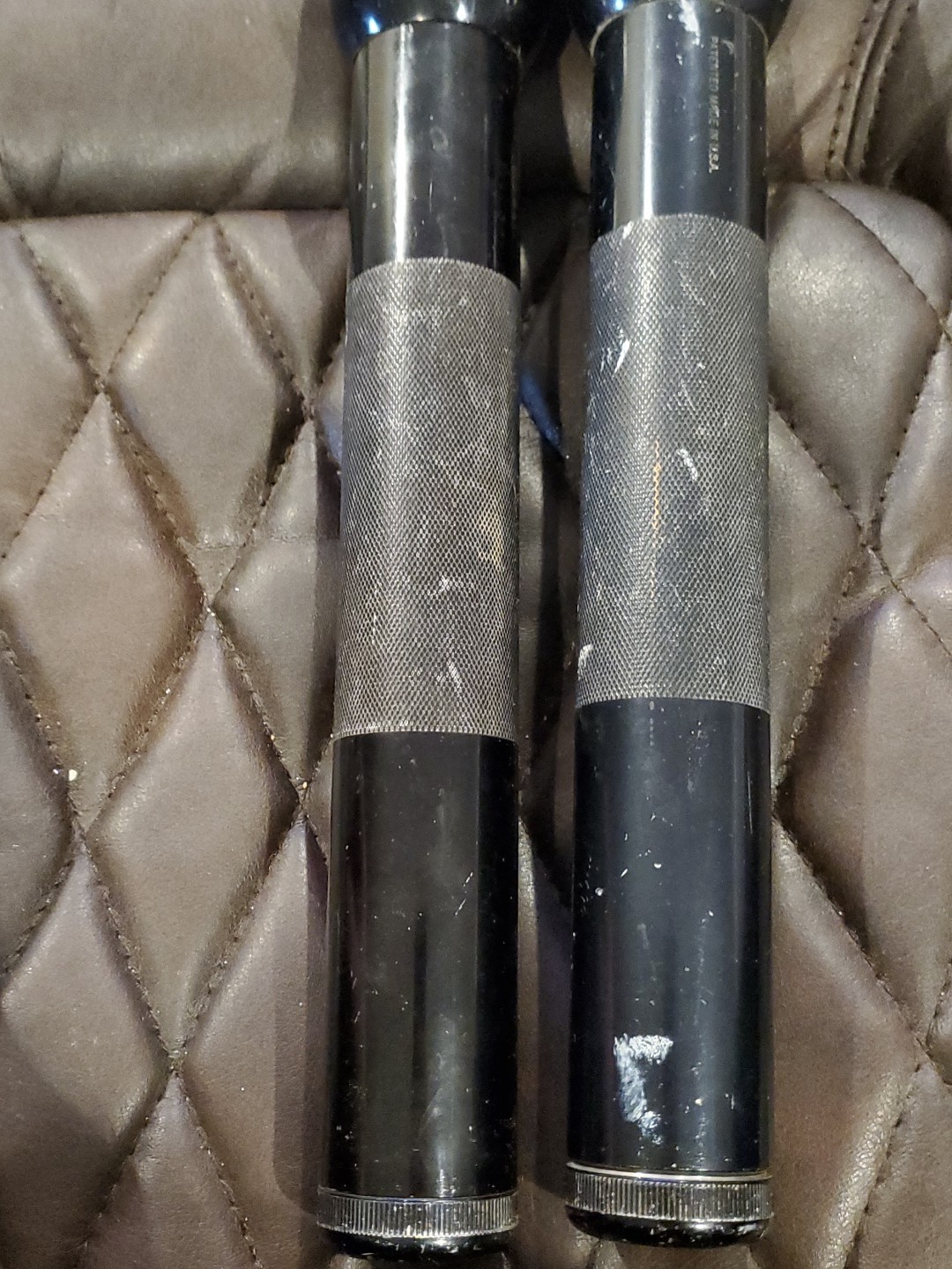 Lot Of 2 Mag-Lite Flashlight 12.5 Inch Black Metal D-Cell Made In USA, 1 Works