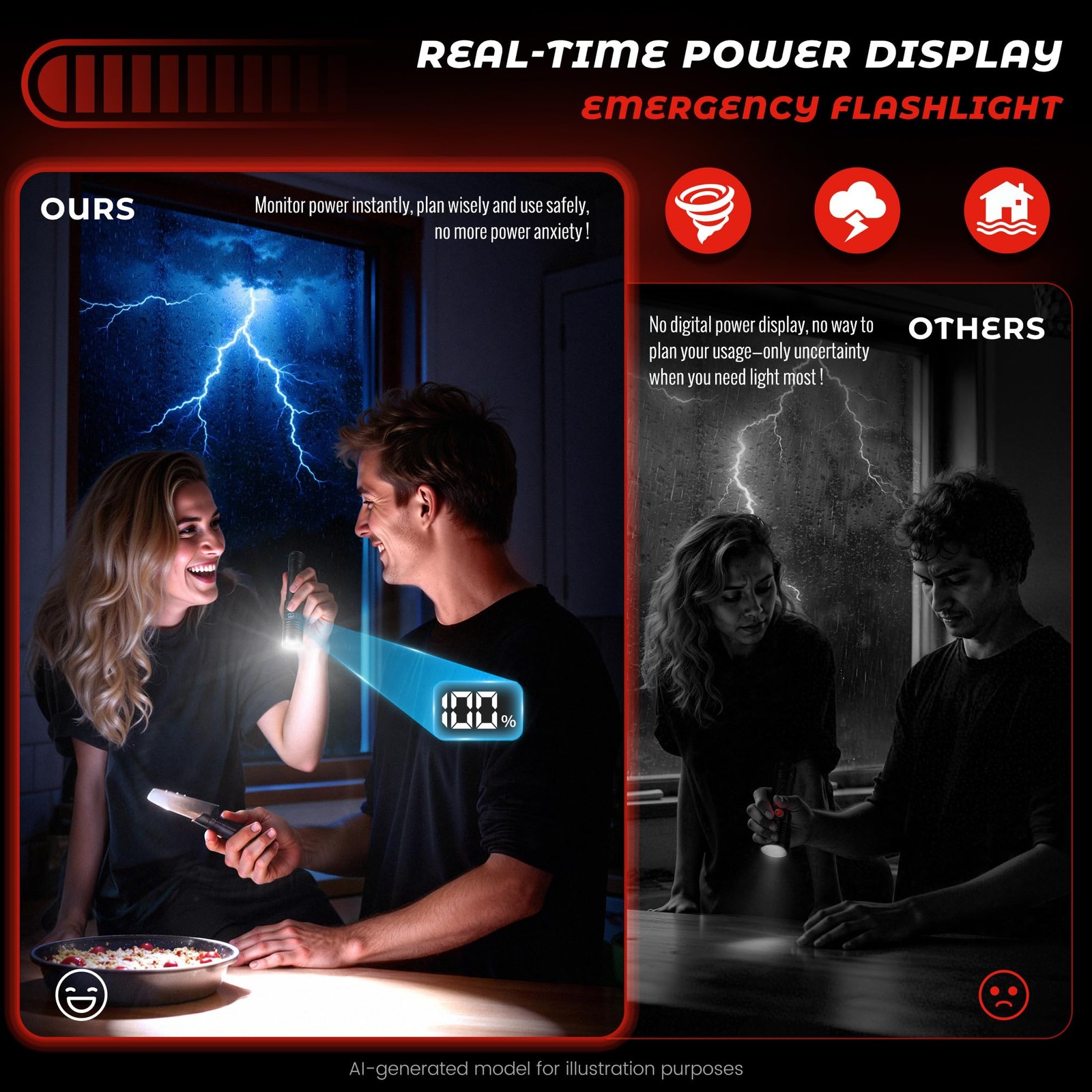 LED Flashlights with Power Display, 2800 High Lumens Rechargeable