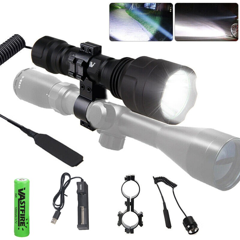 Hunting LED Flashlight Night Light Rechargeable Torch Scope Mount with 20mm Rail