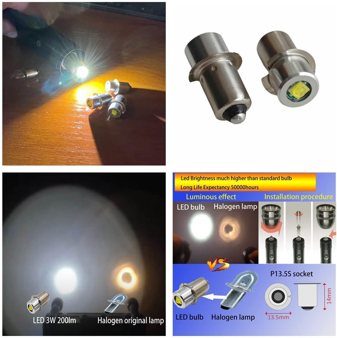 LED Conversion Kit for Maglite LED Bulb 2-4 Cell C/D, 3V 4.5V 6V Flashlight B…