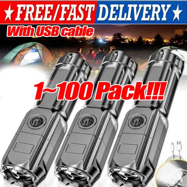Rechargeable 990000LM LED Flashlight Tactical Police Super Bright Torch Zoomable