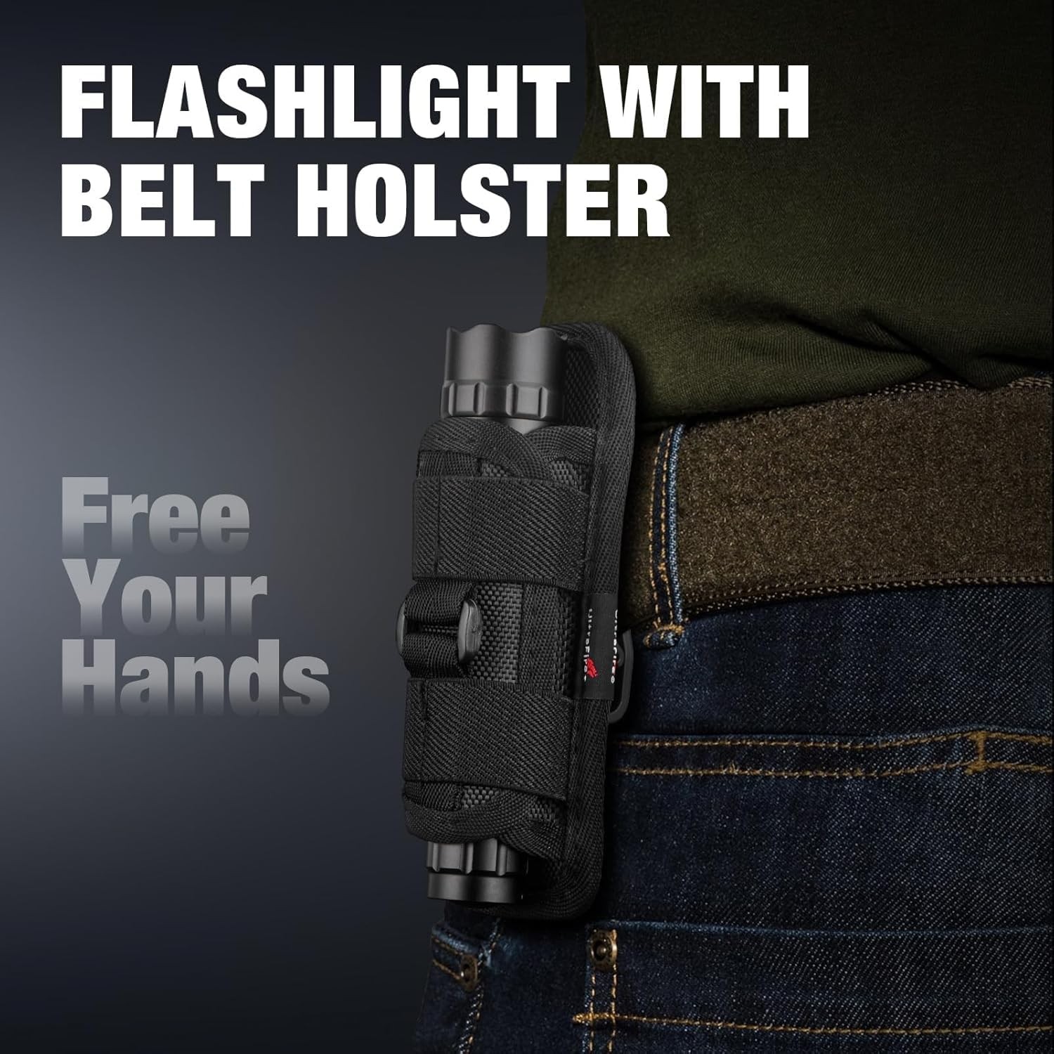 ULTRAFIRE Tactical Flashlight with Holster for Duty Belt, 1000 Small, Black