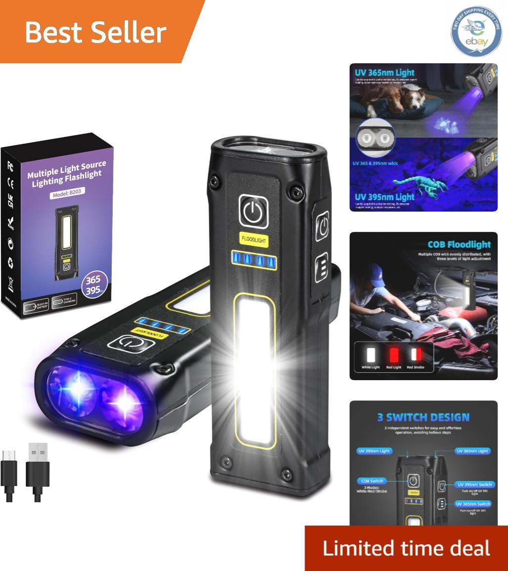 LED UV Flashlight with Emergency Battery & Magnetic Mount – 365nm/395nm