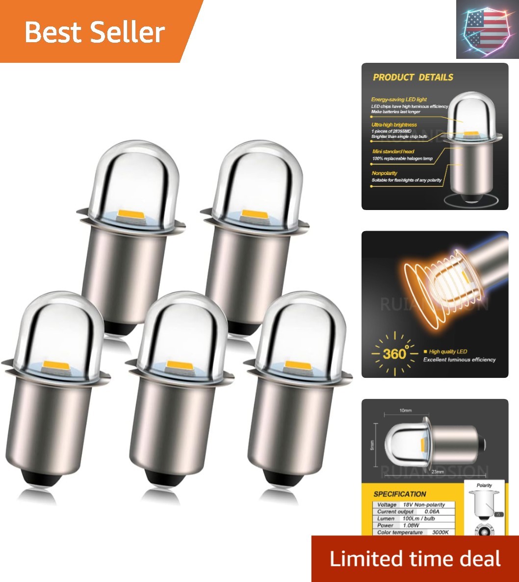 LED Flashlight Bulb 18V P13.5S Base Socket Warm White LED Bulbs Replacement f…