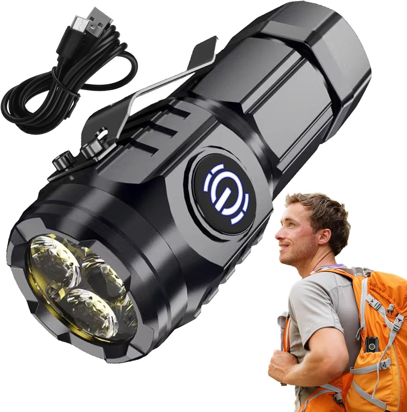 3PCS Three-Eyed Mini Flashlight Flash Super Power Waterproof Outdoor Travel