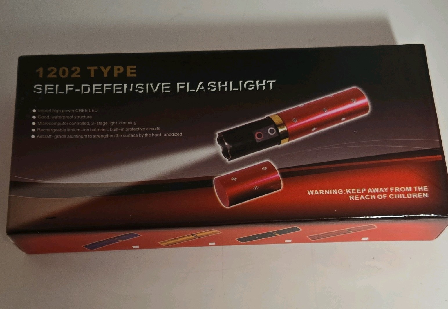 1202 Type Self-Defensive LED Flashlight Black Rechargeable Solar IP67 50lm