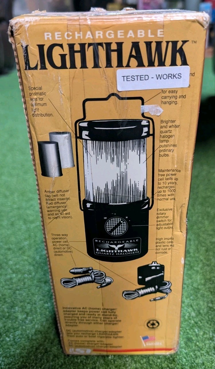 LSI Rechargeable LIGHTHAWK Quartz Halogen Lantern W/ Adapter Car Charger & Box