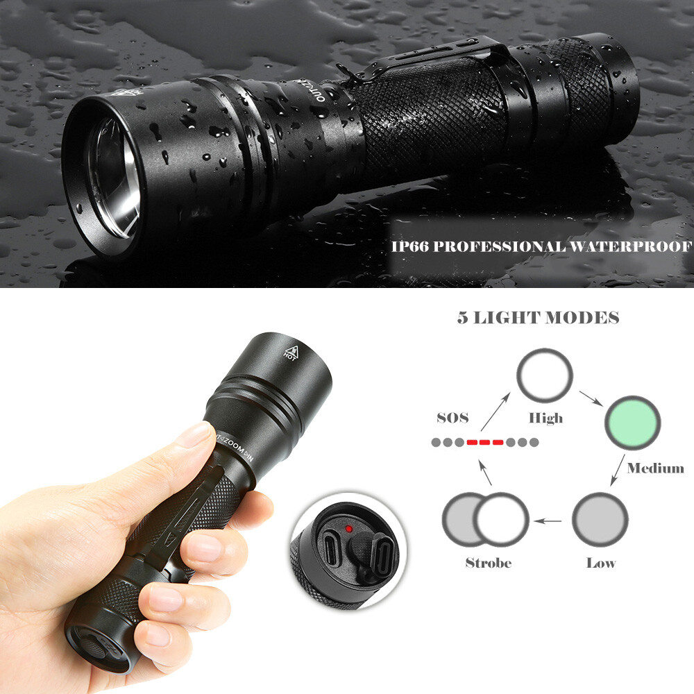 1200 Lumens Rechargeable Flashlight with Hybrid Supercapacitor Battery