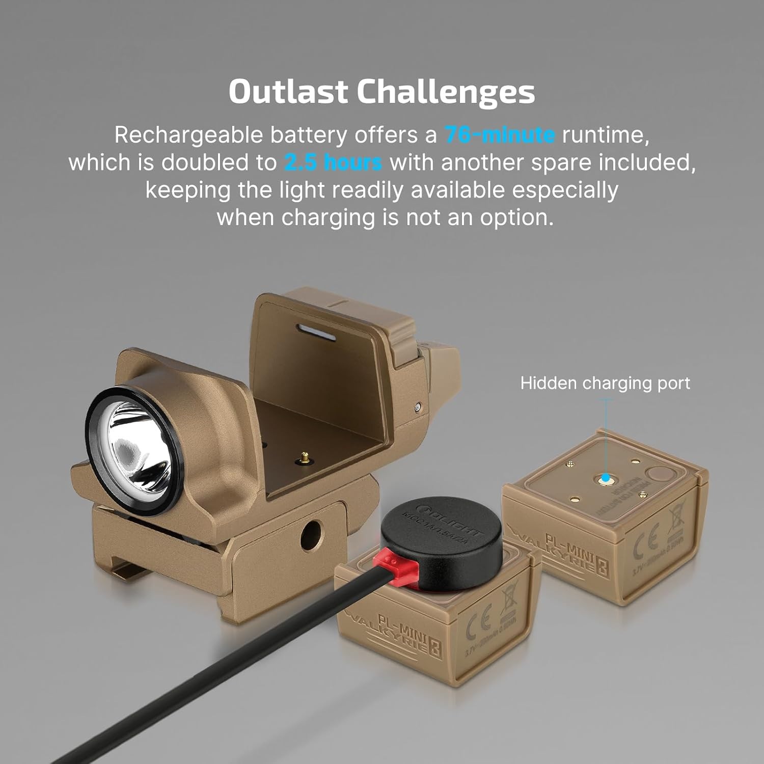 Olight PL-MINI 3 Valkyrie FDE-Tan 600Lm Rail Mount Flashlight Two Rechargeable