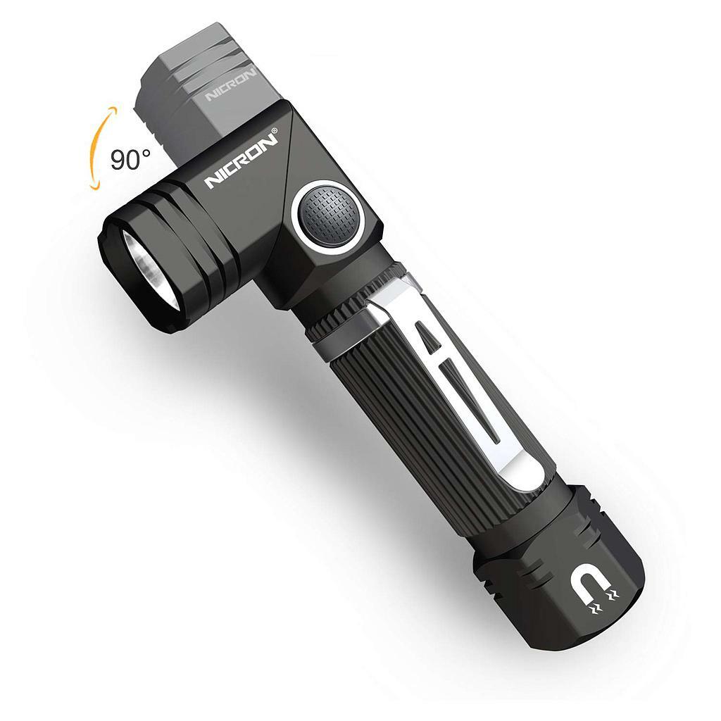 NICRON Led Flashlight Handfree Dual Fuel 90 Degree 600LM Waterproof Magnet LED T
