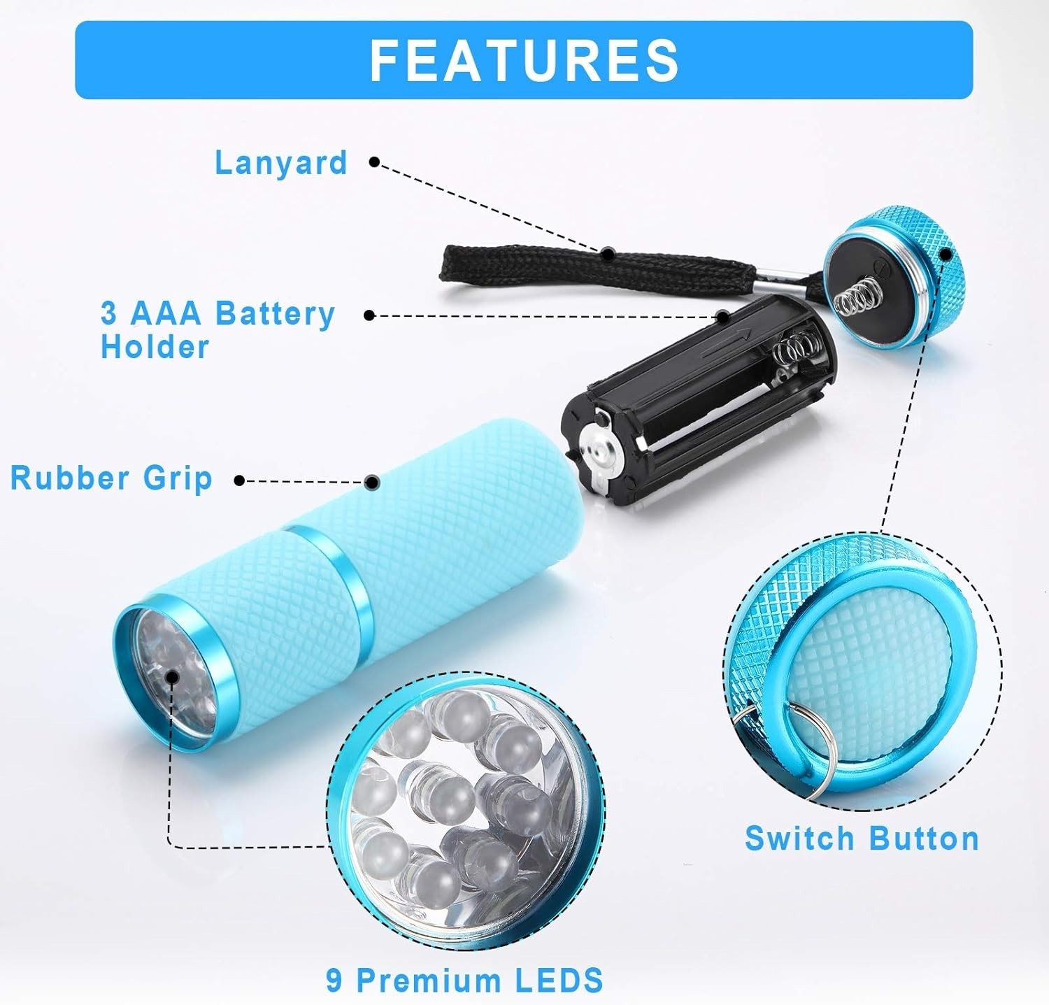 8 Pieces Glow in Dark Flashlights Set, 9 LED Mini Flashlights Rubber Coated w..!