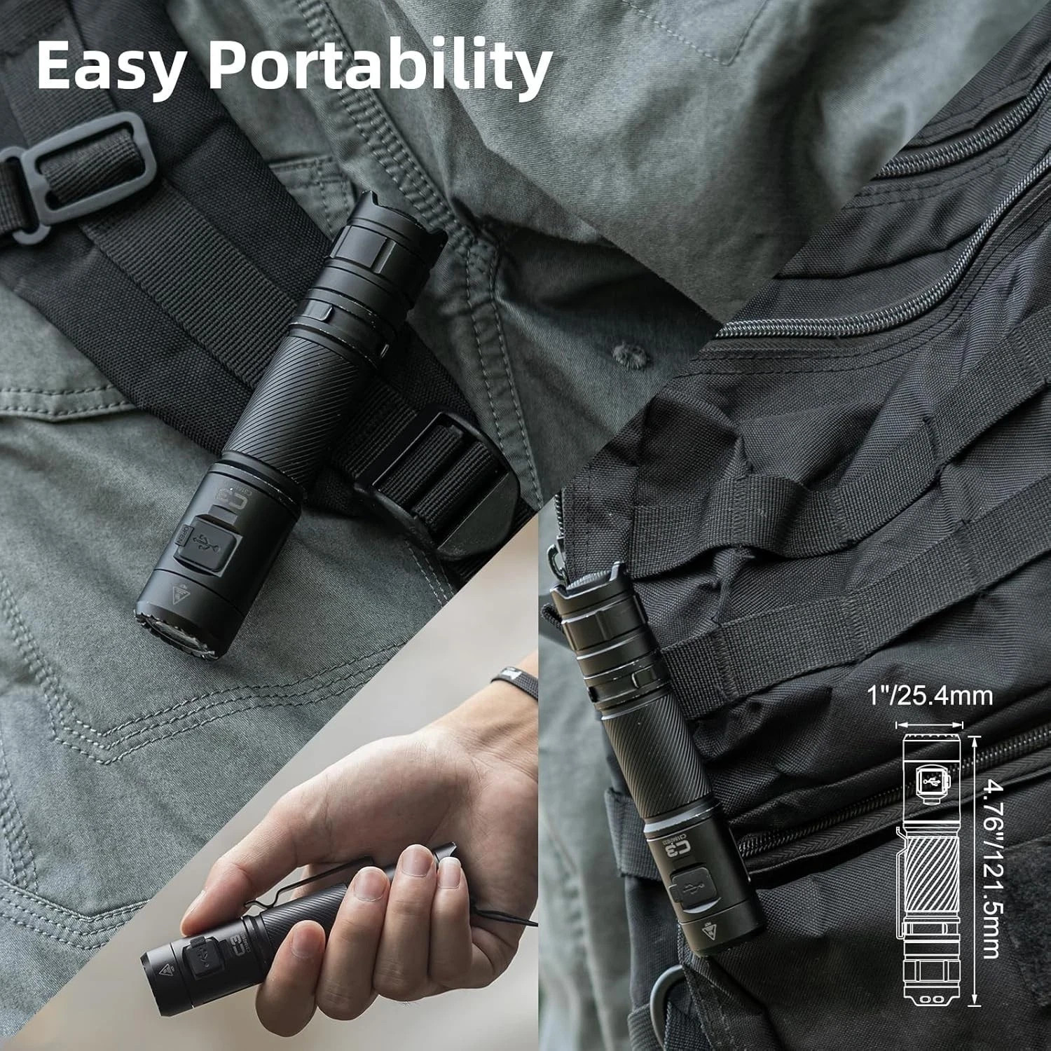 WUBEN C3 Rechargeable Flashlight 1200 High Lumens Super Bright