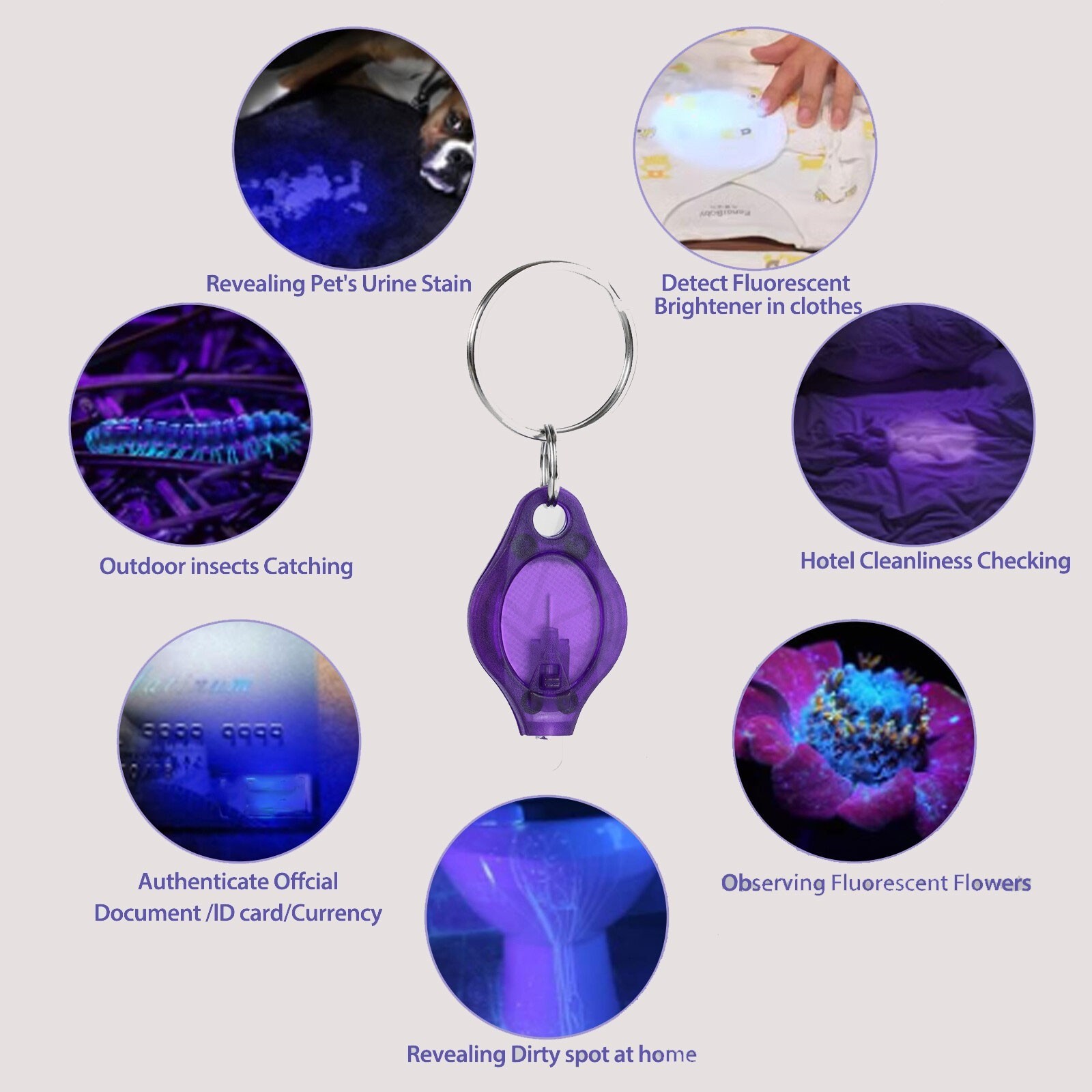 20-100PCS UV Light Torch Keychain Flashlight Mini Small Key Ring Torch Detection