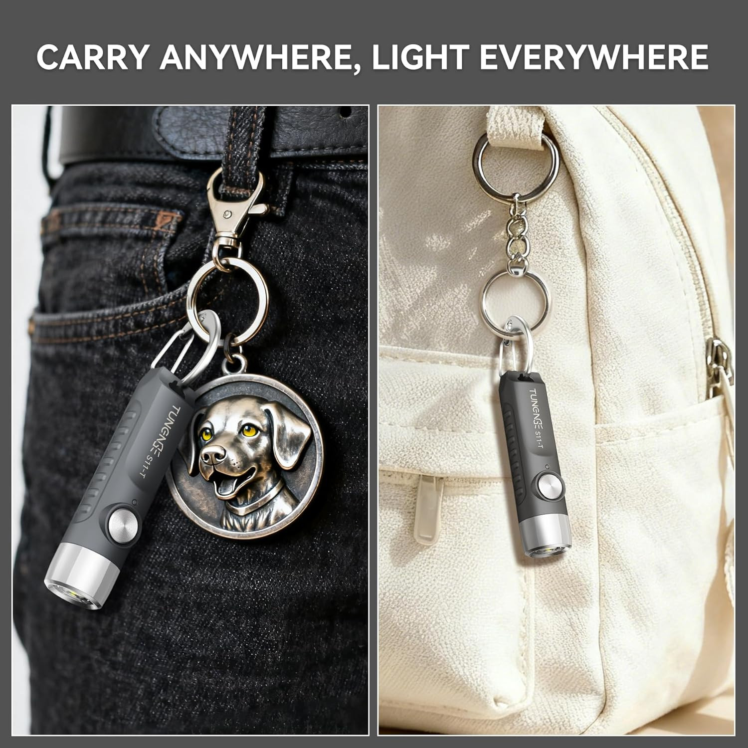 S11-T Rechargeable Keychain Flashlight, 500 High Lumens EDC Mini Flashlight with