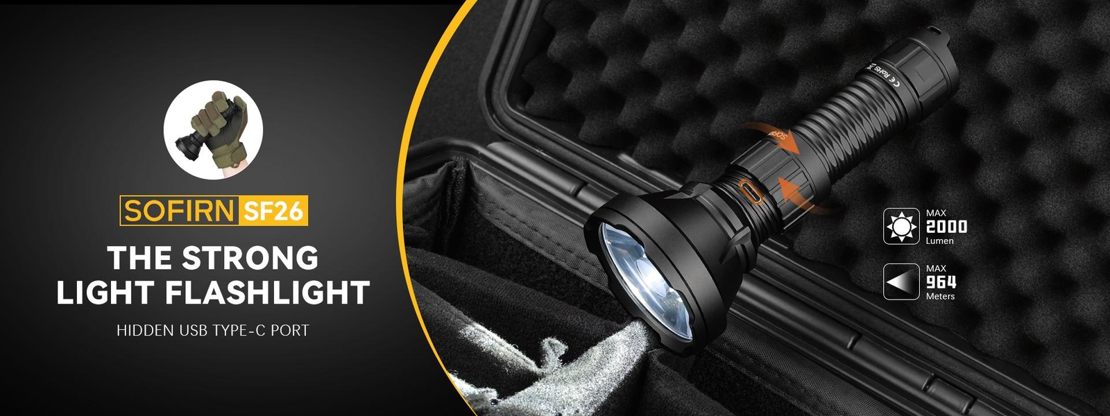 Sofirn Sf26 21700 Tactical Flashlight 2000lm 964m Long-range USB C Rechargeable