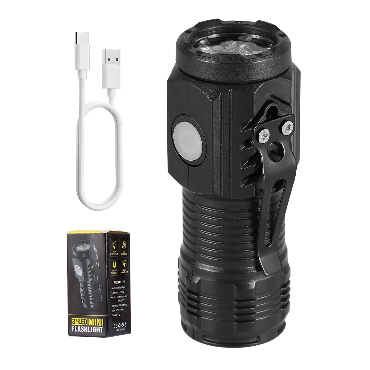 Mini Magnetic Flashlight, Type-C Rechargeable 5 Modes LED Pocket Torch with Clip