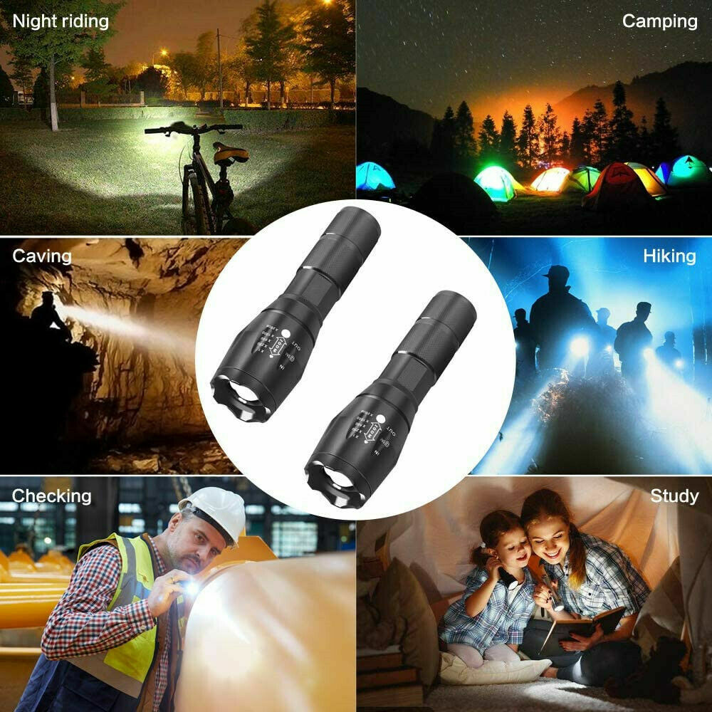 Super-Bright LED Tactical Flashlight 5 Modes Zoomable 2-Pack