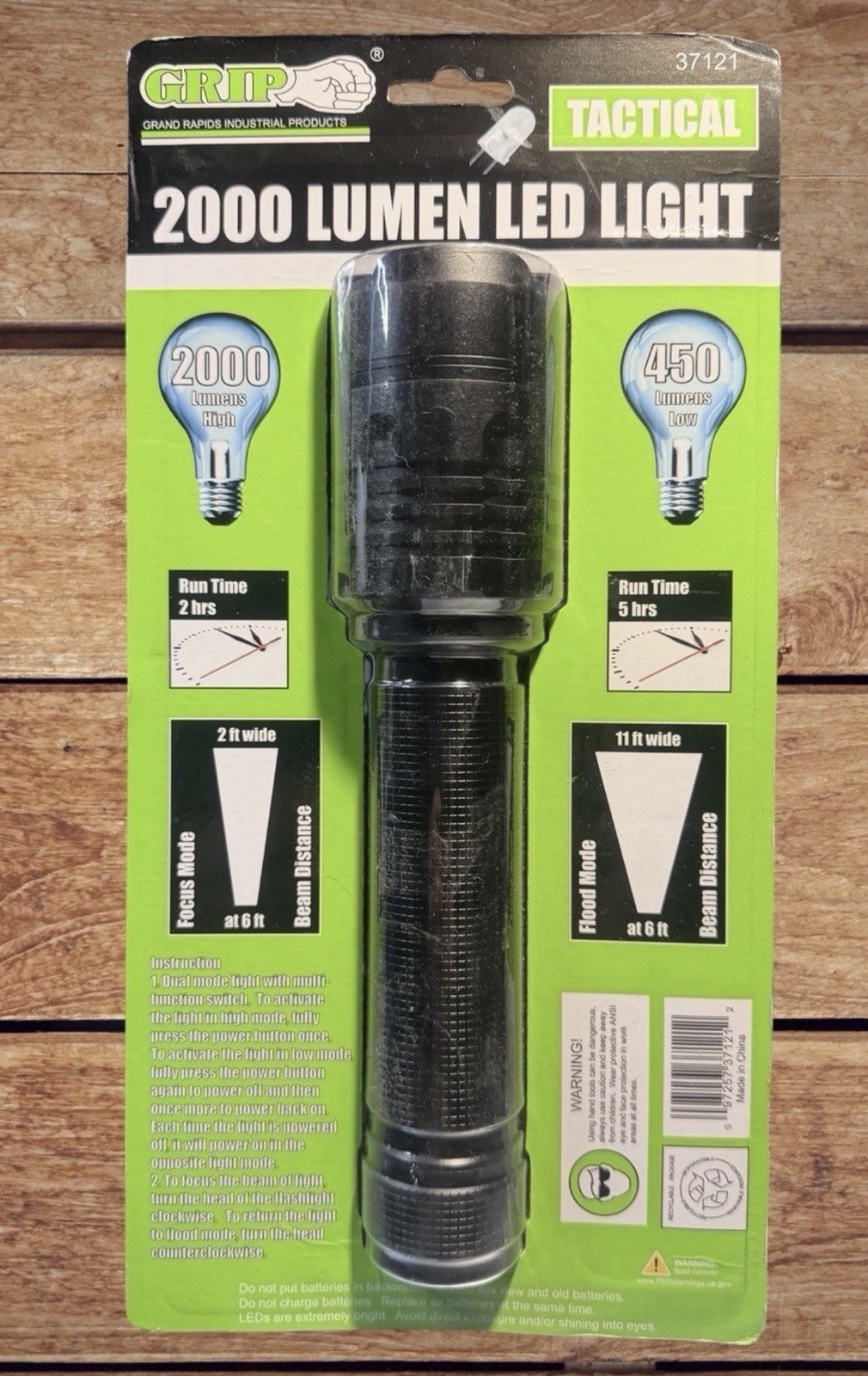 GRIP (Grand Rapids Industrial ) 37121 Tactical 2000 Lumen Flashlight – NEW!