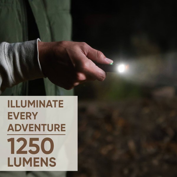 1250 Lumens Jeep Sleek Metal Rechargeable LED Flashlight – Brown