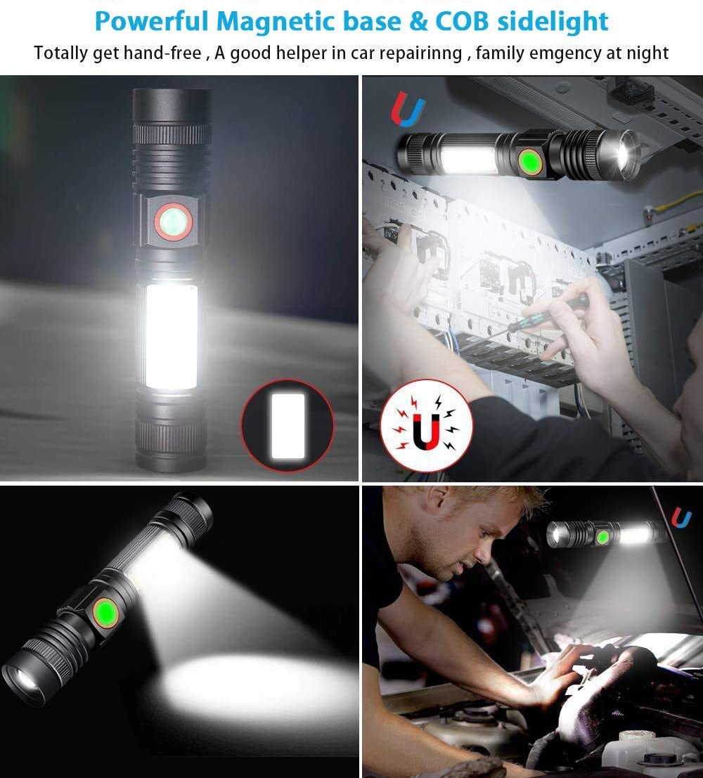 Flashlight USB Rechargeable, Magnetic LED Flashlight, Super Bright LED Tactical