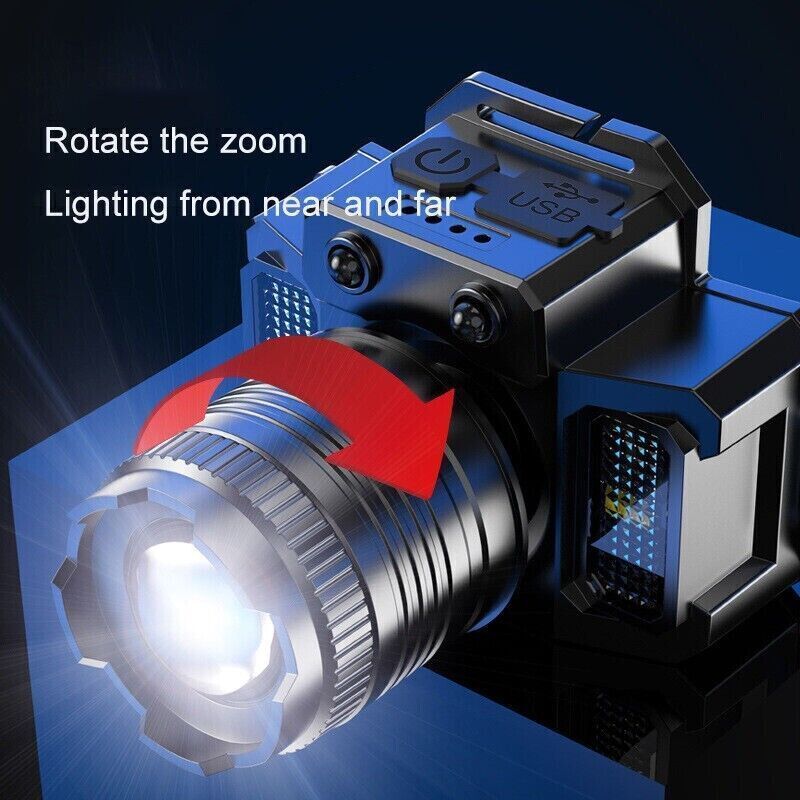 99000LM LED Headlamp Rechargeable Headlight Zoomable Head Torch Lamp Flashlight