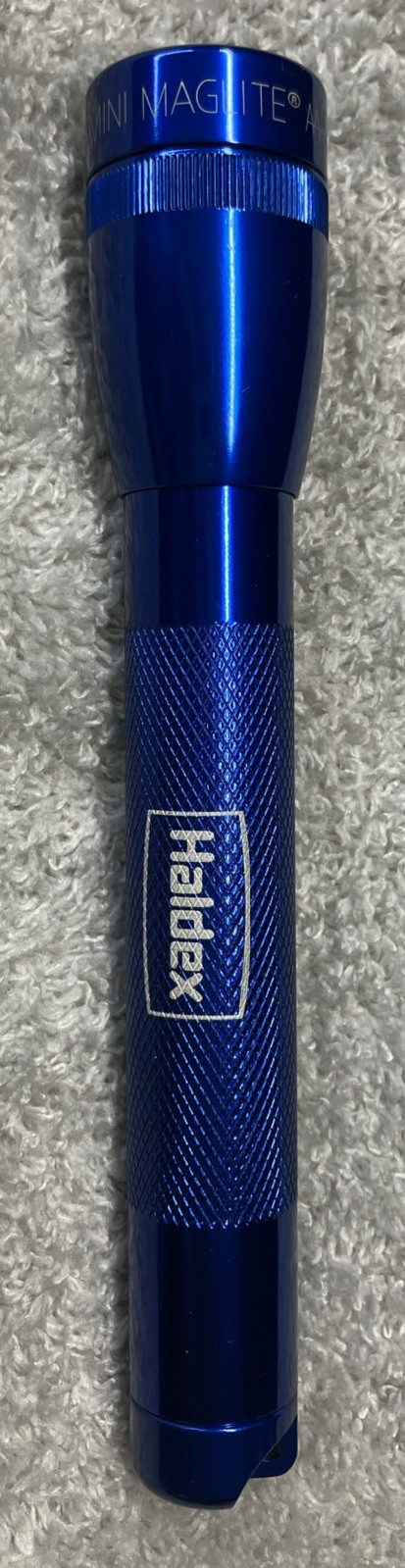 Original Mini Mag Flashlight AA Blue Metal 6” WORKS! Extra Bulb Included