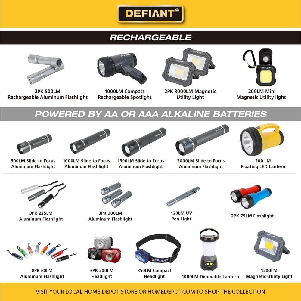Defiant 1500 Lumens LED Slide-to-Focusing Aluminum Flashlight