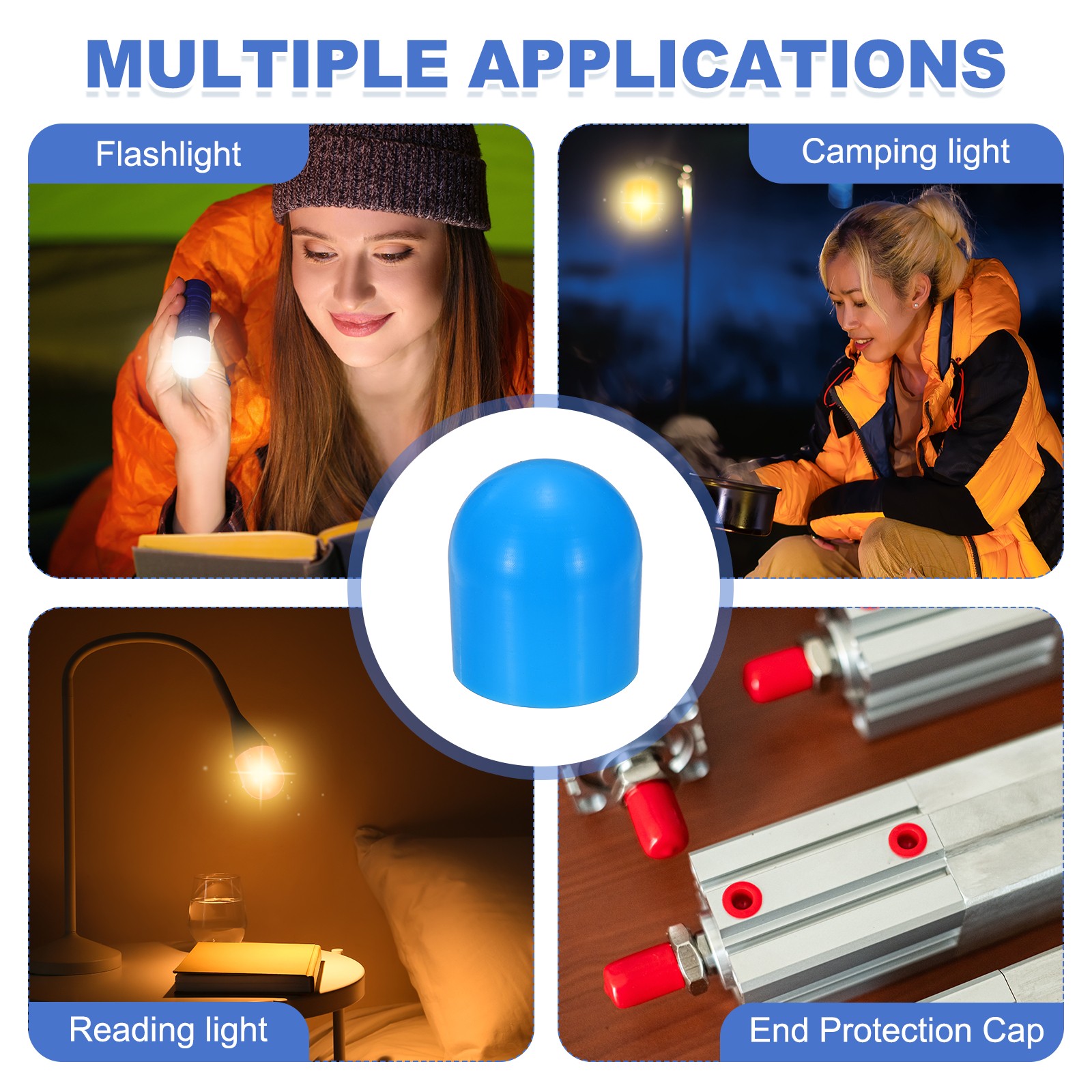 2Pcs Flashlight Diffuser Cap, 43mm IDx50mm Flexible Silicone End Cap, Blue