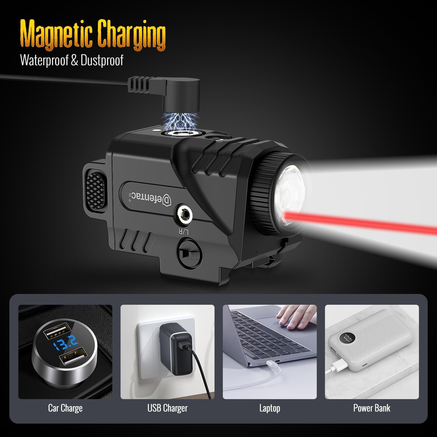 600 Lumens Tactical Flashlight Red Combo Strobe and Momentary Magnetic Charger