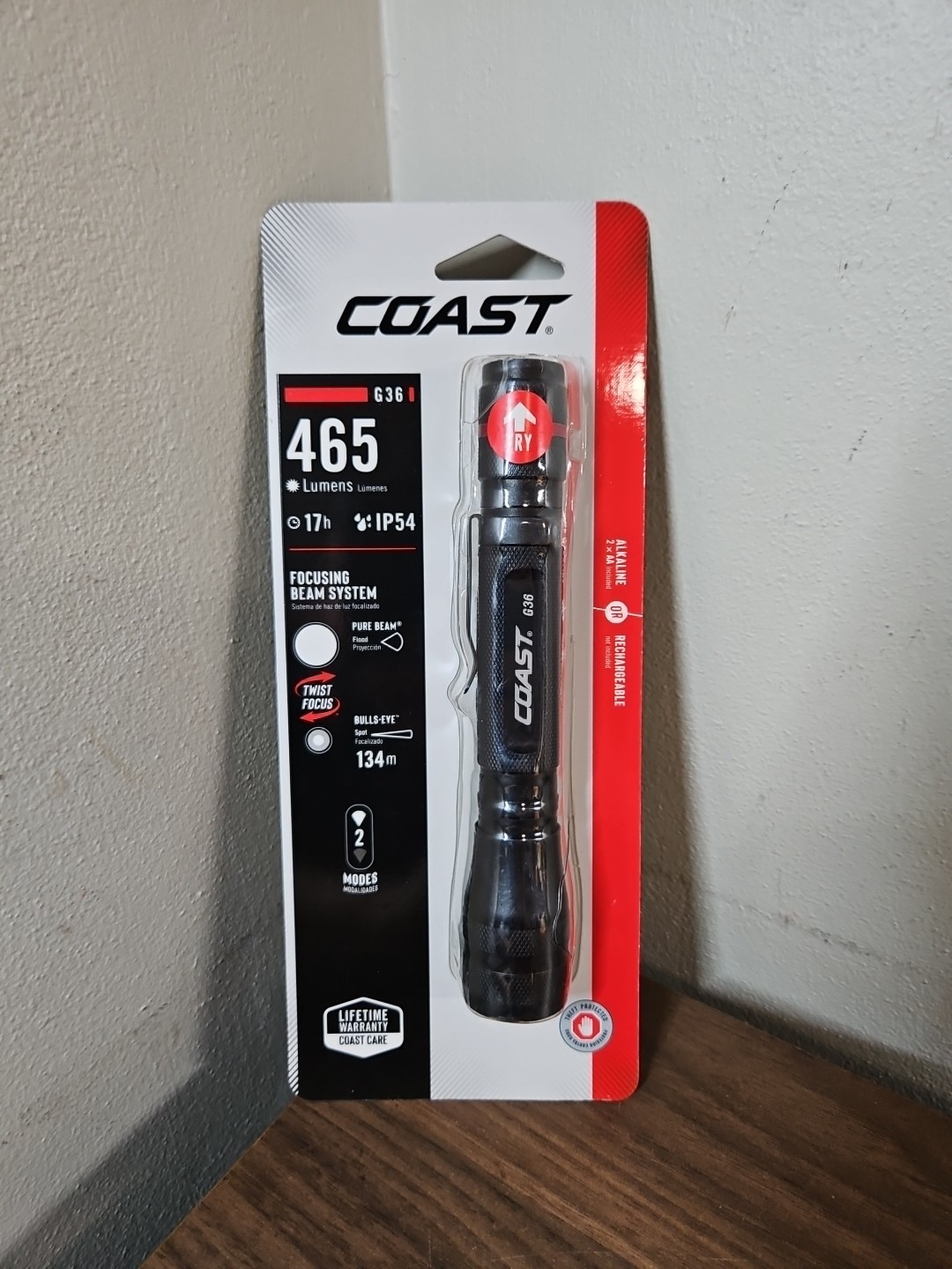 Coast G36 LED Flashlight 465 Lumens IP54 Waterproof 2 x AA Batteries