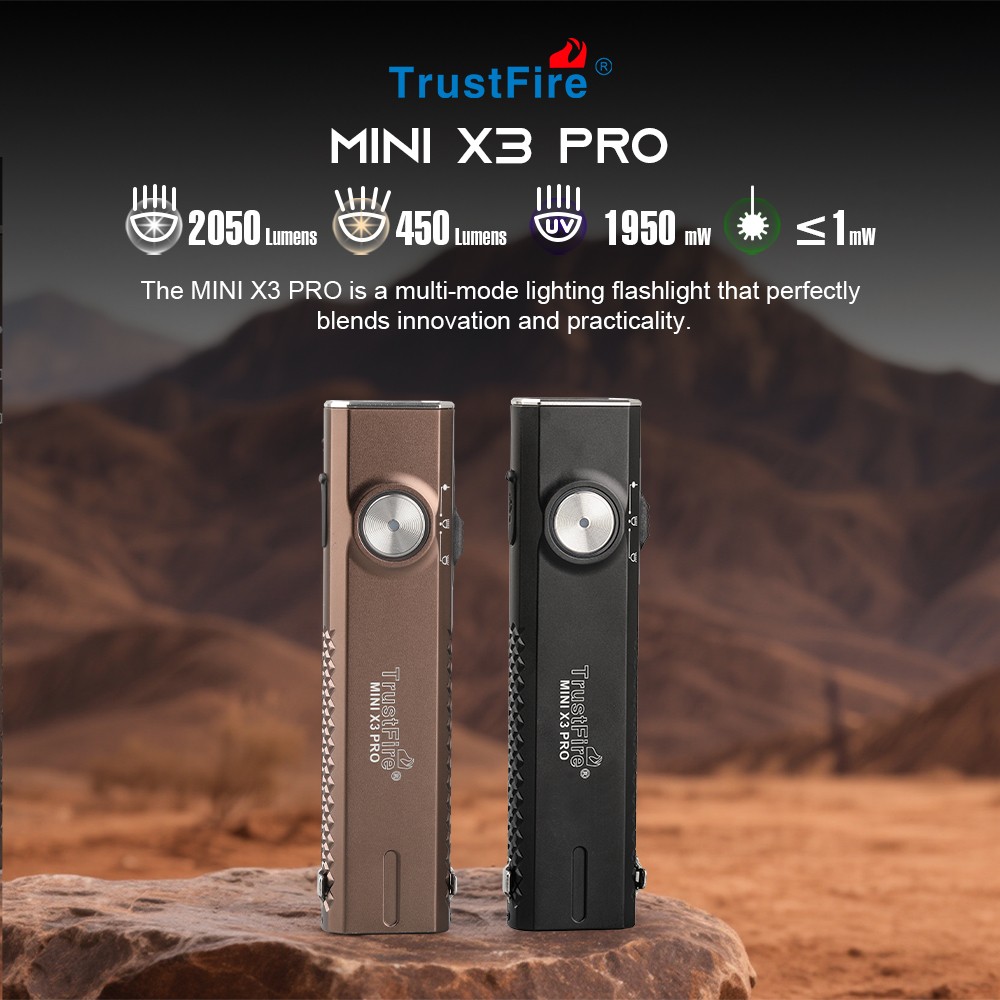 TrustFire Mini X3-PRO 2050LM Flat EDC Flashlight UV Green Laser Red Blue Light
