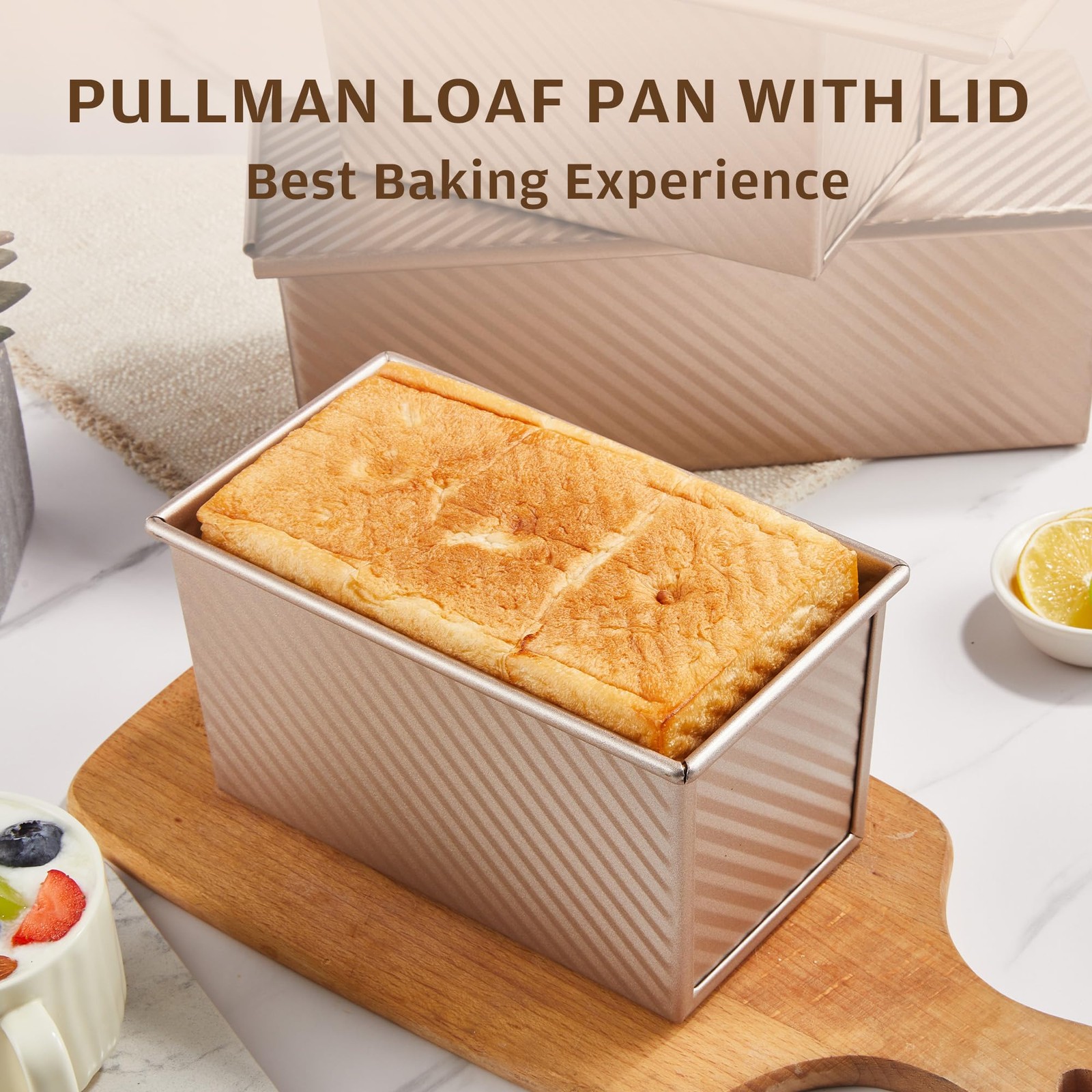 KITESSENSU Pullman Loaf Pan with Lid, 1 lb Dough Capacity 1 lb, Gold