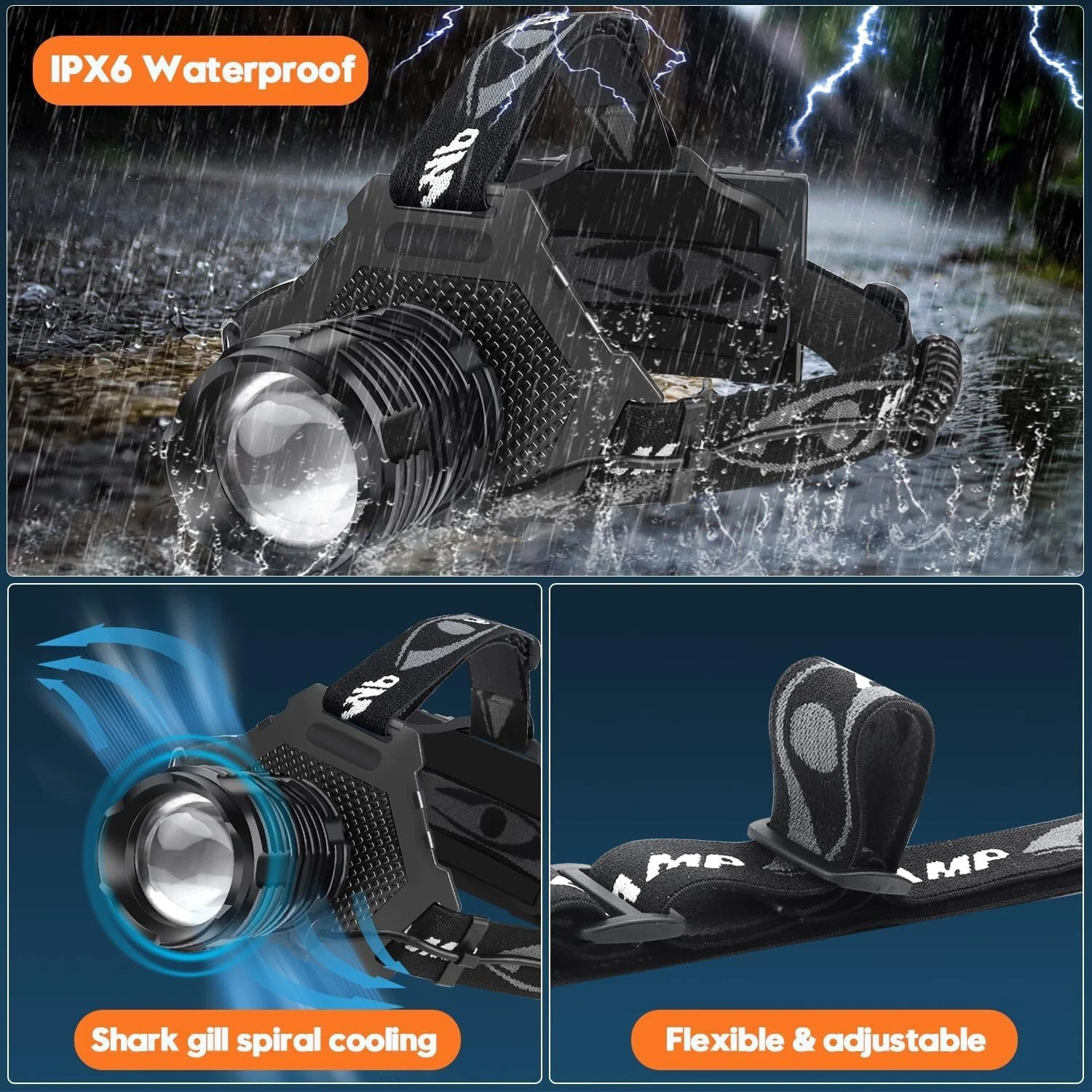 4PCS LED Headlamp Rechargeable Headlight Head Torch Outdoor Waterproof 100000LM