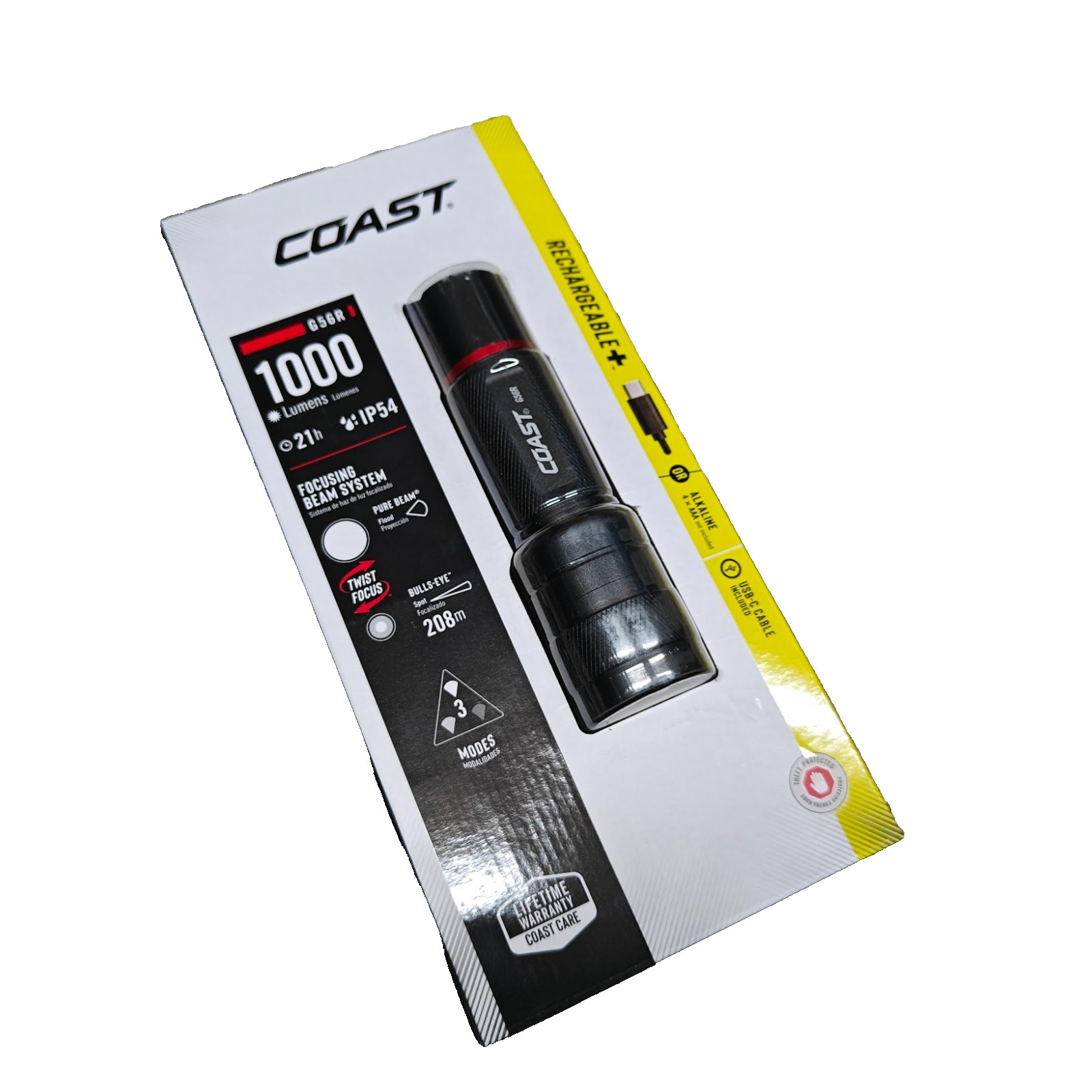 COAST 1000lm Torch Rechargeable Dual Power 208 M Distance Flashlight IP54 # G56R
