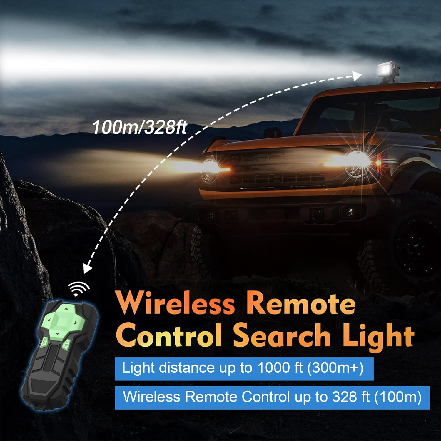 Remote Control Spotlight for Truck, 50W Outdoor Searchlight 360°Rotating Automat