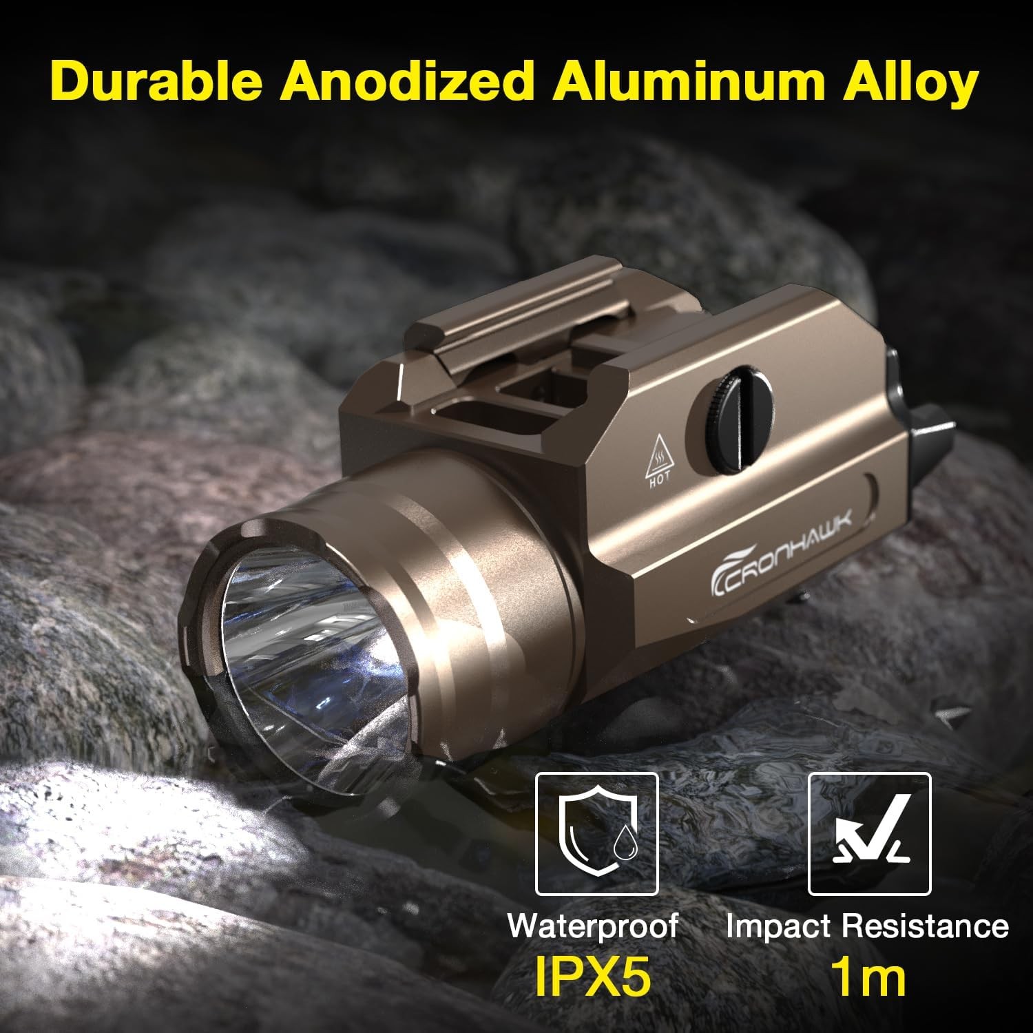 Rechargeable LED Rail Flashlight 1350 Lumens Picatinny Mount FDE