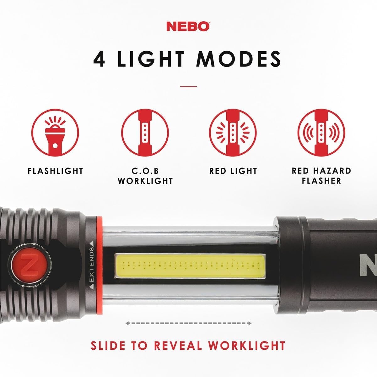 SLYDE Flashlight 2nd Gen 400 Lumens 7 Light Modes Bright COB Work Light & LED