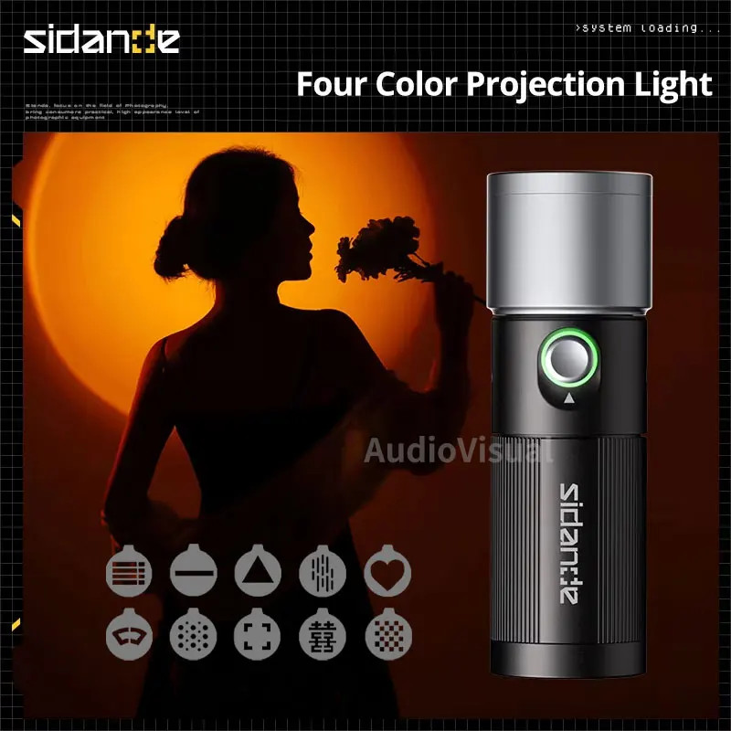 SIDANDE PHOTOOLEX 10W Flashlight Four Color Projection Light Built-in 8400mAh Re
