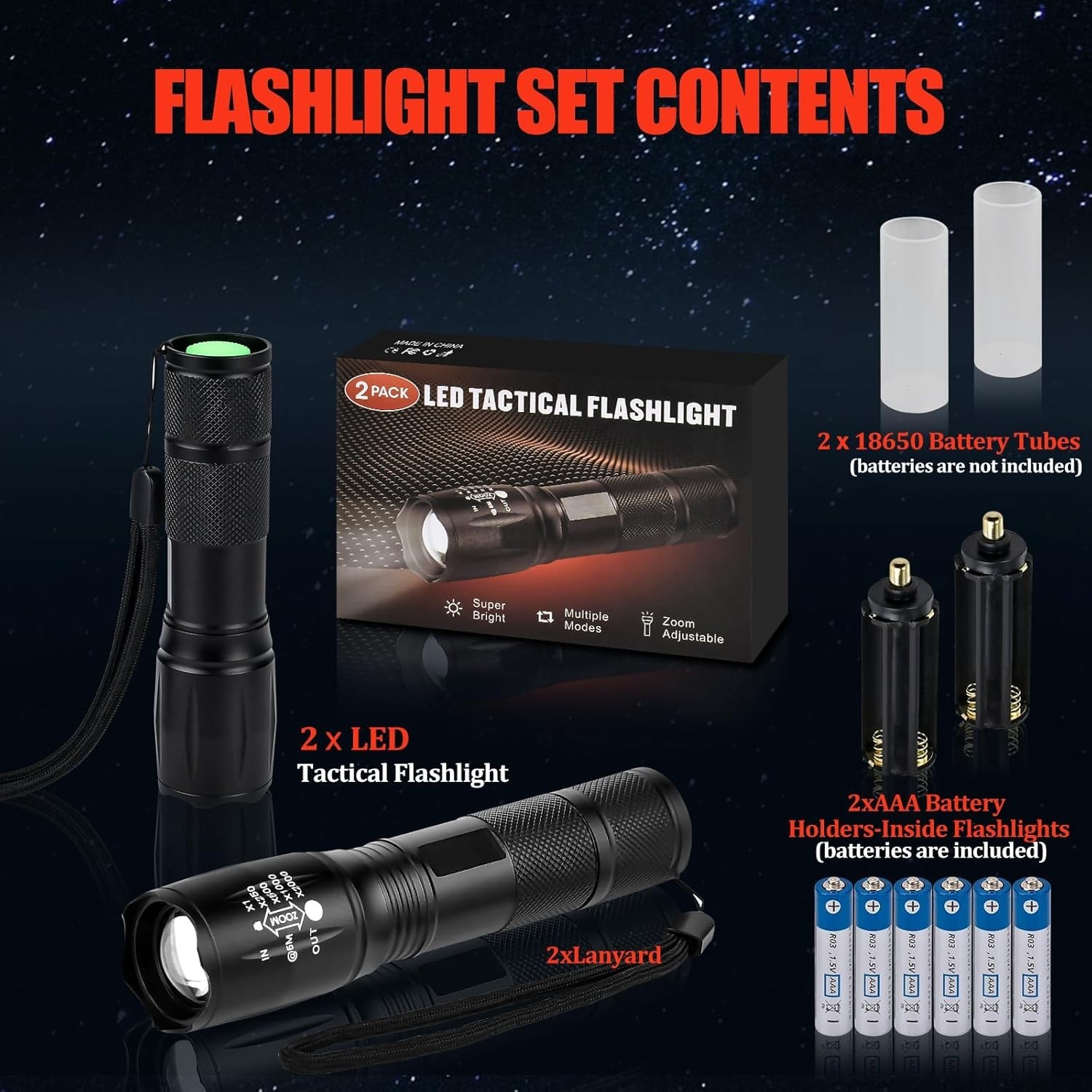 Zoomable LED Flashlights with 5 Modes 2Pack Christmas Stocking Stuffers Birth…