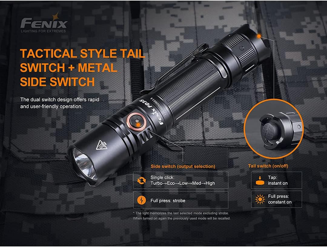 PD35 V3.0 Rechargeable Tactical Flashlight, 1700 Lumens EDC with Organizer (Blac