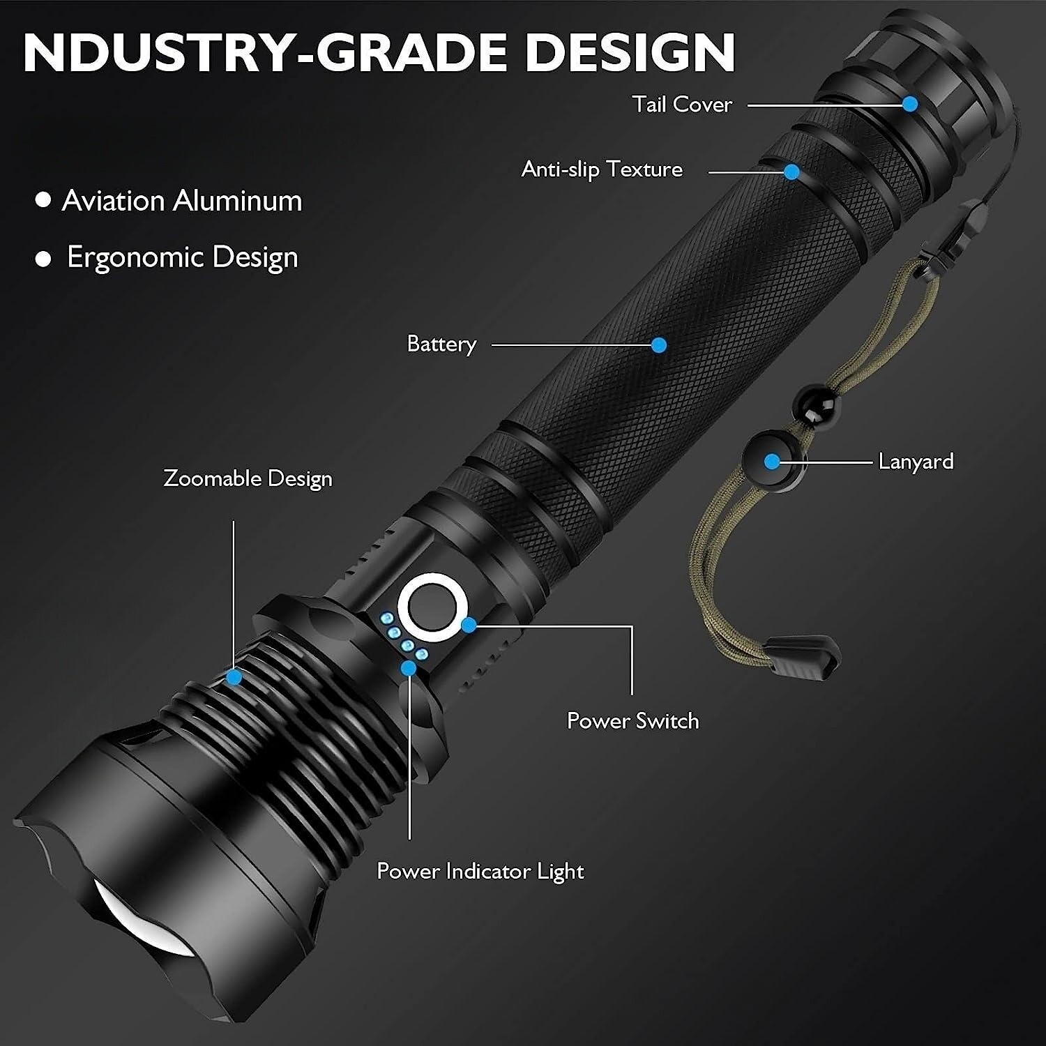 2500000LM Rechargeable XHP90 LED Flashlight Tactical Super Bright Zoom Torch