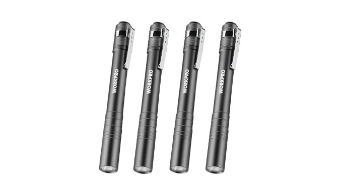 WORKPRO LED Pen Light 4-Pack Aluminum Pocket Light Pen Flashlight 8AAA Batteries