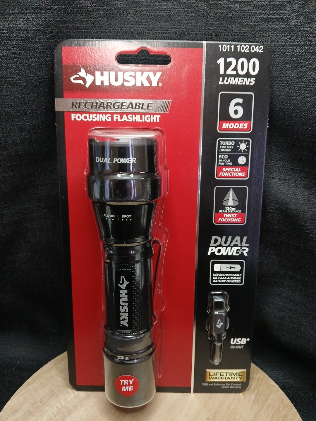 Husky 1200 Lumens Dual Power LED Rechargeable Focusing Flashlight