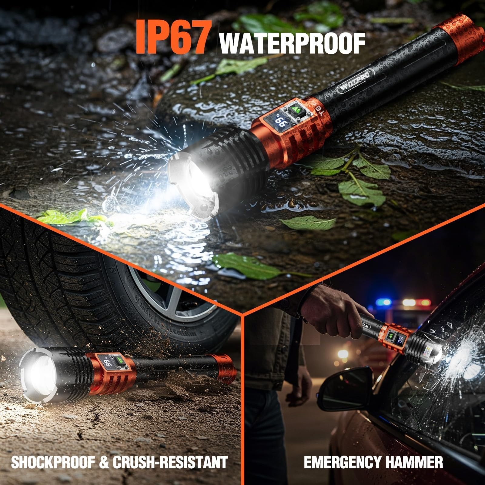 WdtPro Rechargeable LED Flashlight 90000LM Waterproof 5 Modes