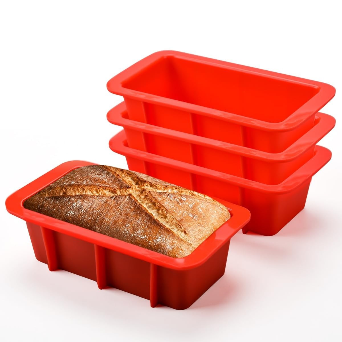 Silicone Mini Bread Loaf Pans for Baking, Size:4pack-5.4×2.7 Inch, Red
