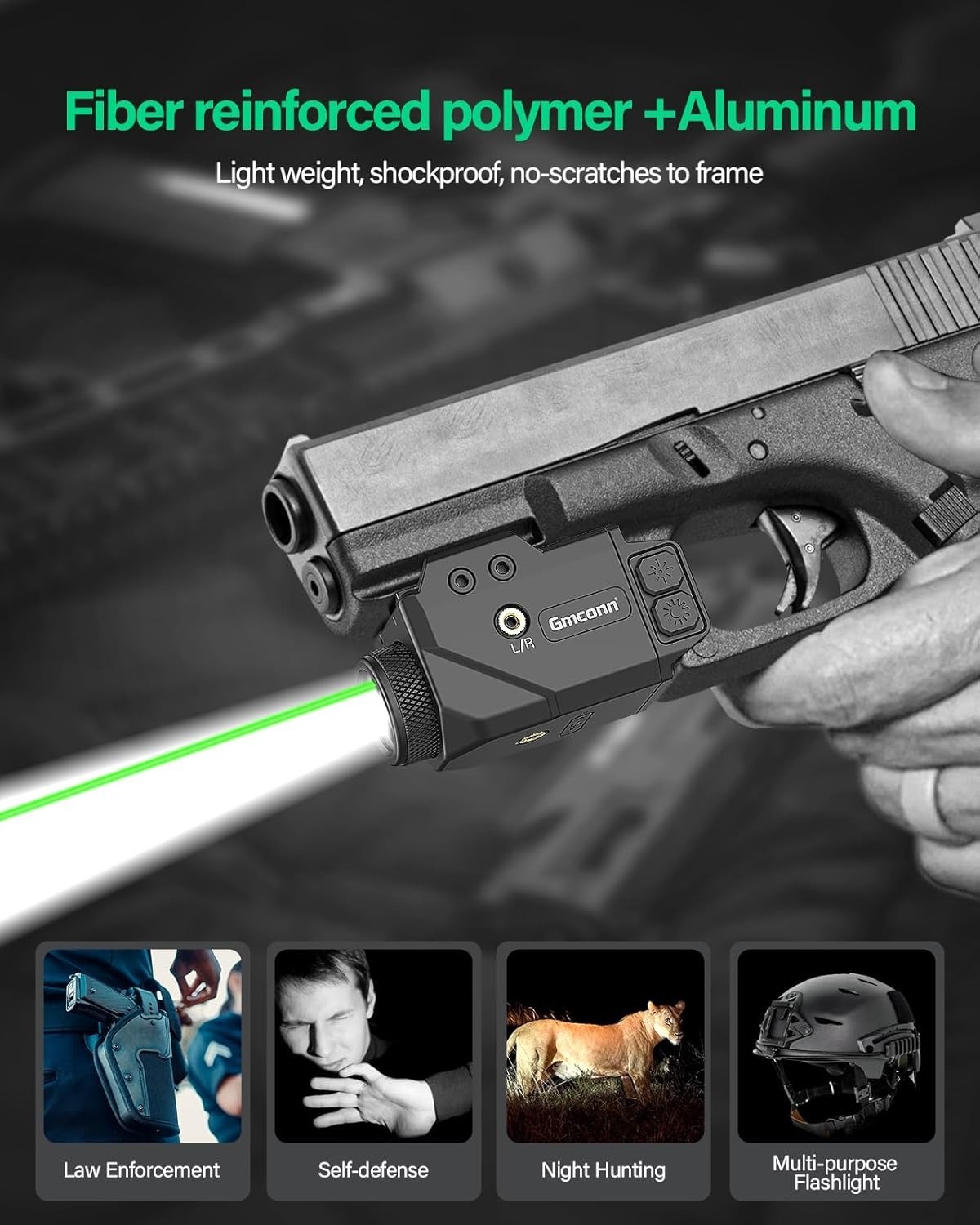 Gmconn 800 Lumen Tactical Flashlight Green Red Blue Laser LED Light