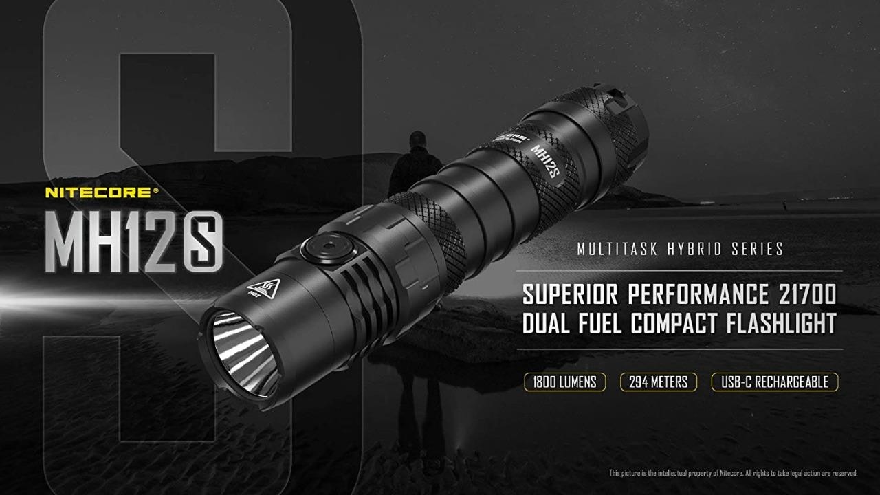 Nitecore MH12S 1800 Lumen USB-C Rechargeable LED Tactical Flashlight with 5000mA