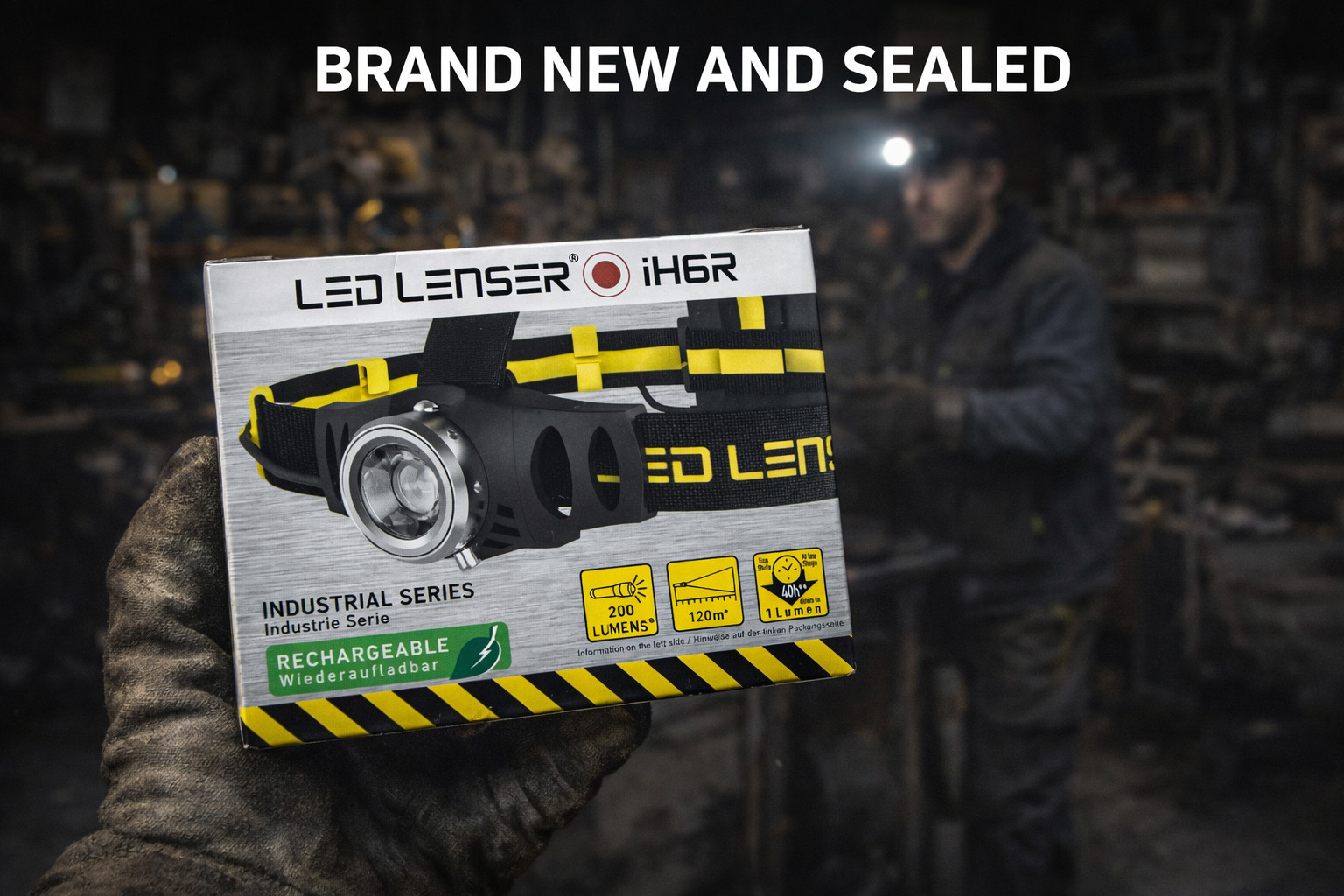 LEDLENSER iH6R Industrial Rechargeable LED Headlamp, 200 Lumens, Black & Yellow