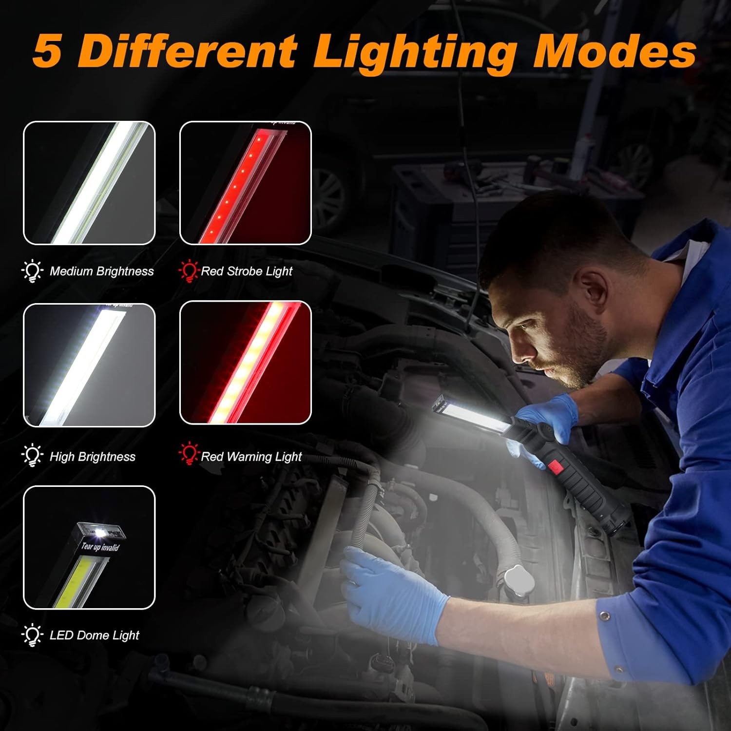 Rechargeable LED Work Light Magnetic 360° Rotate 5 Modes Flashlights Car Repair